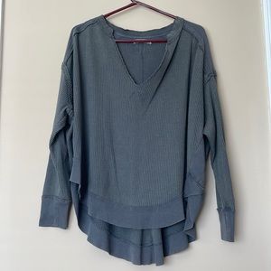 Free People Long Sleeve Waffle V-Neck Top in Slate Gray